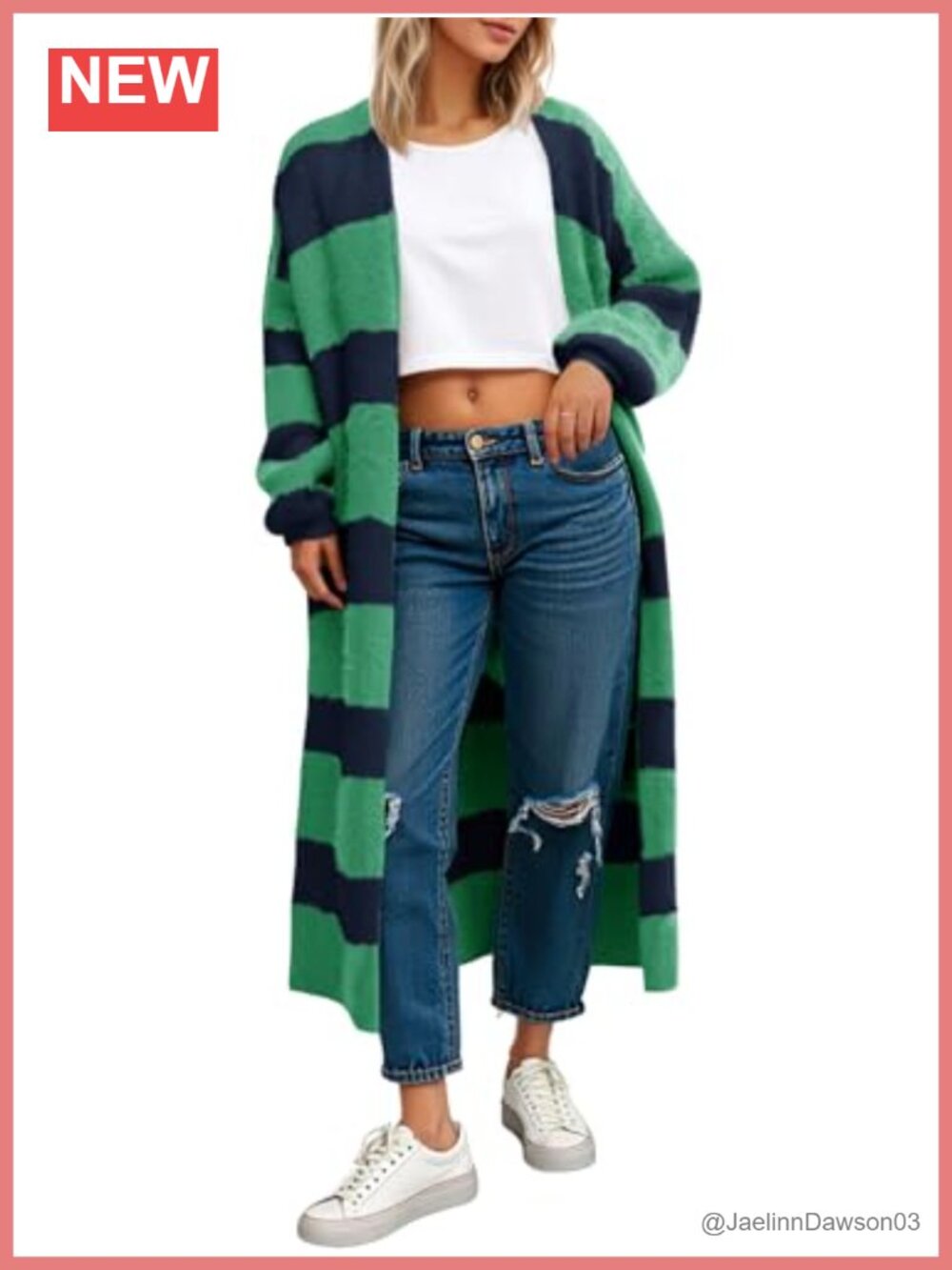 Striped Open Front Long Cardigan Sweater Coat